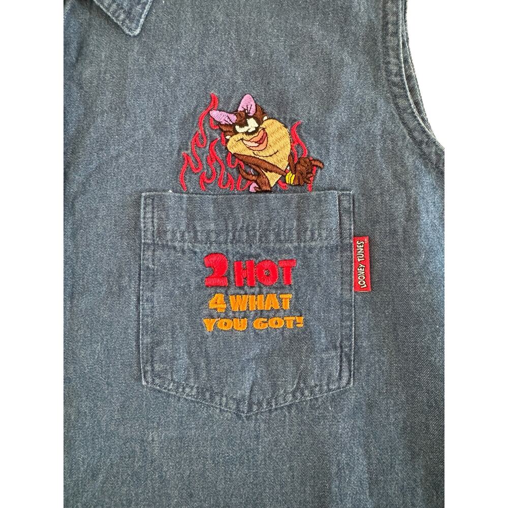 Vintage Looney Tunes Taz Devil Denim Vest Embroidered Cartoon Size 18/20W - Picture 3 of 9